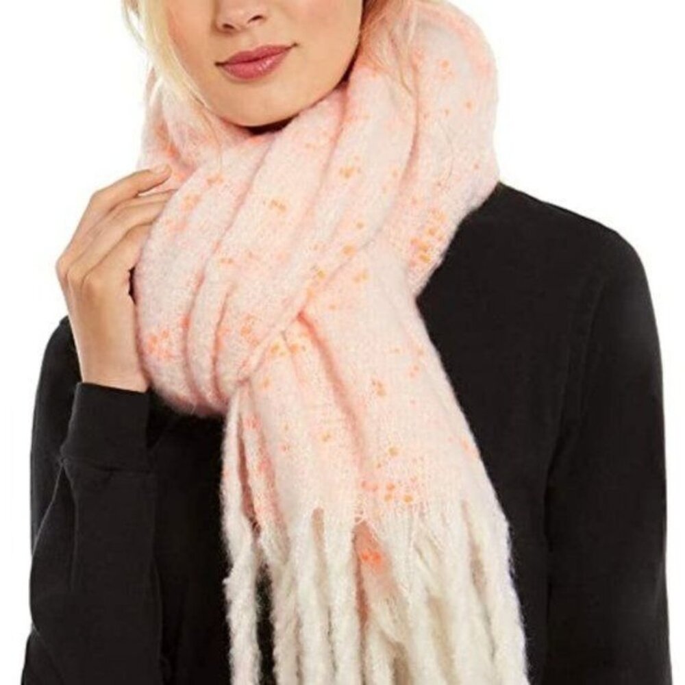 DKNY Pop-Neon Speckled Scarf, 16x76 Neon Orange